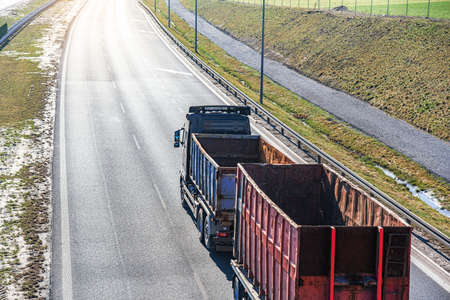 Truck on the roads of Europe. Logistics and delivery of cargoの写真素材