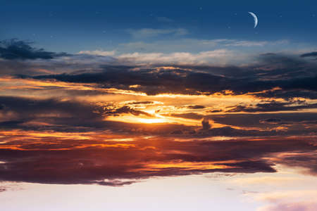the background sky of the dawn of the sun, the creation of the worldの写真素材