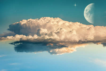 sky of sunset and moon and background of clouds