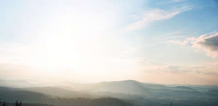 beautiful sky at sunrise in peas. mountainous landscape amid sunset