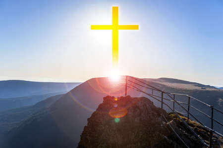 the glow of God's Cross against heavenの写真素材