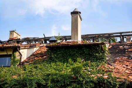 Fire damaged the house in the daytime. building is not an old residential building