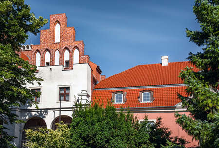 Houses of old Europe, on a white background. cityscape roof and windowの写真素材