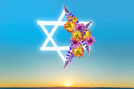 Star of David, on the background of the skyの写真素材