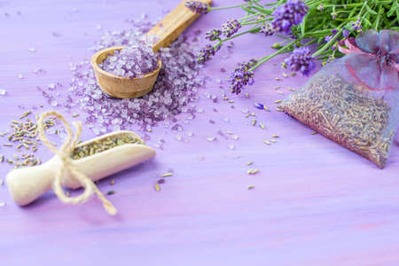 Sea salt, Lavender fragrance, for body. recipes for youthの写真素材