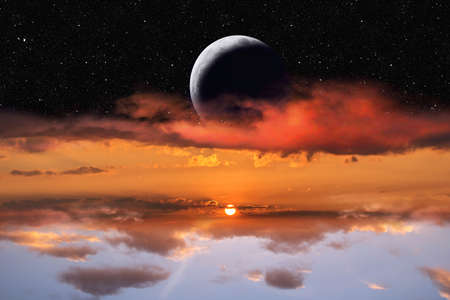 Sunset and new moon. Prayer time. Generous Ramadan