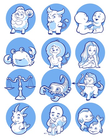 monochrome vector zodiac in blue tonesのイラスト素材