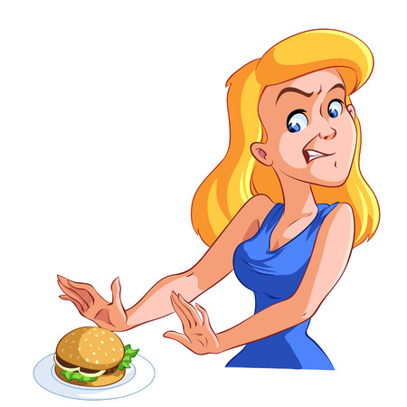 woman refuses harmful fast foodのイラスト素材