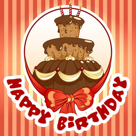 Birthday card with a big chocolate cakeのイラスト素材