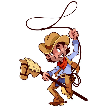 Cowboy with lasso on a stick-horseのイラスト素材