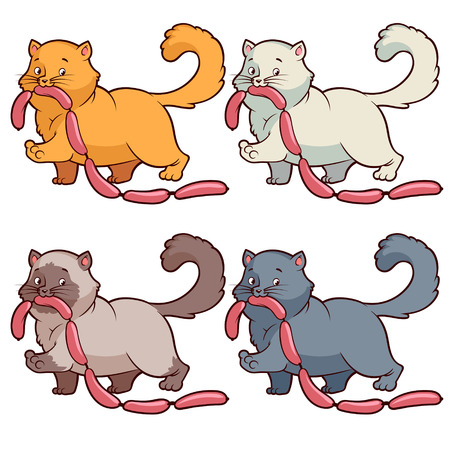 Set of cats of different colors with sausagesのイラスト素材