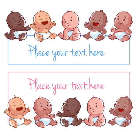 Cute little baby on a white background. Blank poster for your text entryのイラスト素材