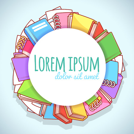 Round banner with books and notepads.のイラスト素材