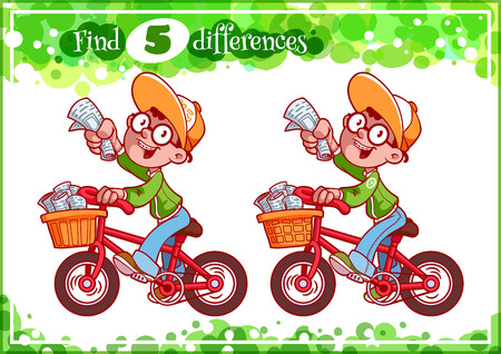Educational game for preschool kids, find the differences. Cute boy with newspaper. Cartoon vector illustration.のイラスト素材