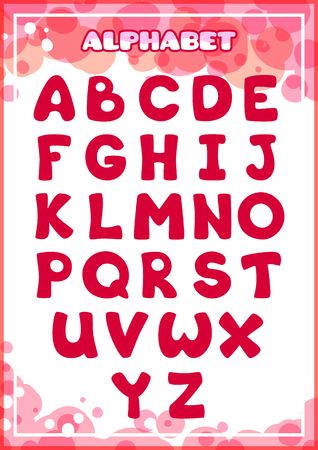 Cartoon alphabet for preschool kids. Vector illustrations in pink tones.のイラスト素材