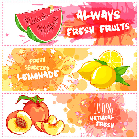 Three Horizontal Banners For Fruit Juices Fresh Natural Juice