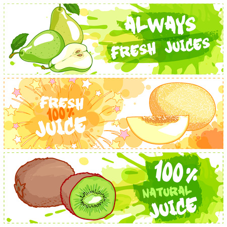 Three Horizontal Banners For Fruit Juices Fresh Natural Juice