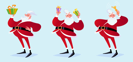 Hipster Santa Claus with gifts and bell. Vector cartoon illustration.のイラスト素材