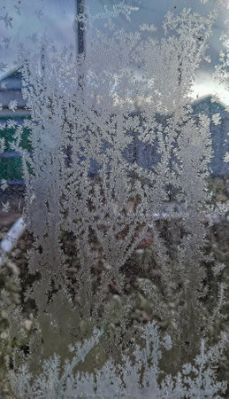 close-up of frosty pattern on glass.の写真素材