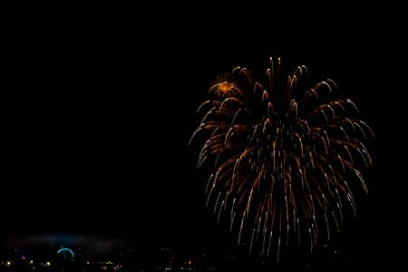 Fireworks of the festivities of Bouzas, in Vigo (Spain) on a beautiful summer nightの写真素材