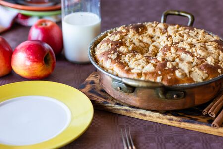 Fresh Cake Homemade pastries. Home kitchen. Sweet dessert for children. Tasty and healthy. Cake with fruit.の写真素材