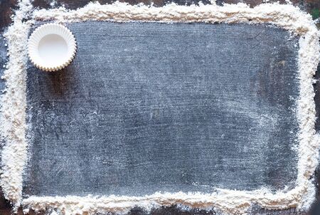 The flour on a blank. Baking cakes. Homemade pastries. Wheat flour. Home cooking. The best cakes. Confectioner's work. Homemade sweets.の写真素材