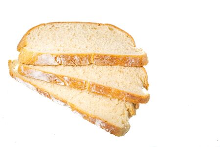 Bread on a white background. Homemade bread. Isolated from background. Bread made with gluten-free flour. Three slices of bread.の写真素材