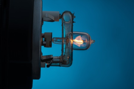 The internal structure of switched spotlight side view  Isolated on blue backgroundの写真素材