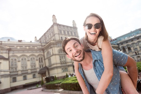 Real love. Portrait of a happy and positive couple having fun in the cityの写真素材
