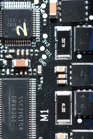 Detailed look. Top view of chip as an important part of drone.