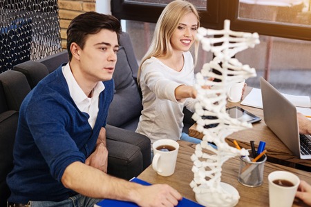 Positive students discussing project workの写真素材