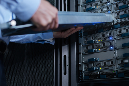 Selective focus of a rack serverの写真素材