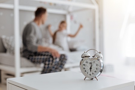 Active family waking up early in the morningの写真素材