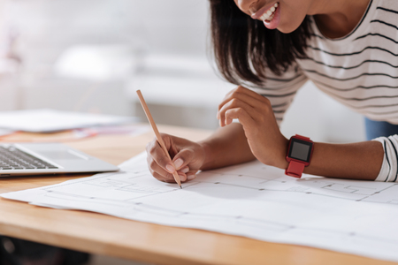 Close up of a professional engineering drawingの写真素材