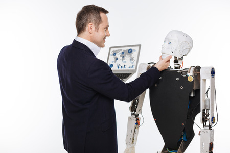 Committed creative scientist happy the mechanisms working