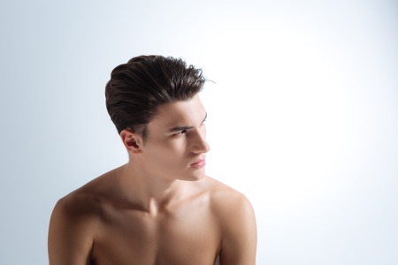 Profile photo of attentive man that looking asideの写真素材