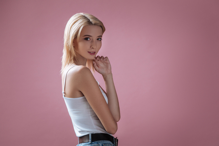 Pretty female advertising casual clothesの写真素材