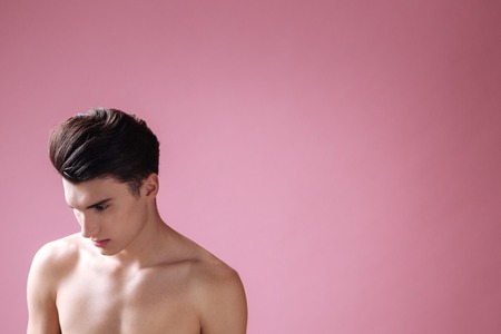 Upset man being deep in thoughtsの写真素材