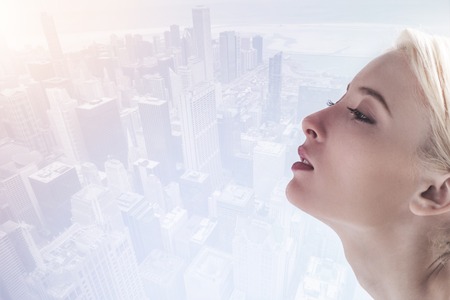 Close up profile of adorable girlの写真素材