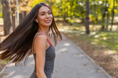 Good-looking young female spending time in the open airの写真素材