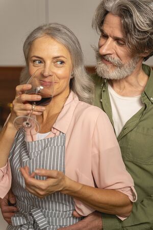Closeup portrait of a romantic couple standing close to each otherの写真素材