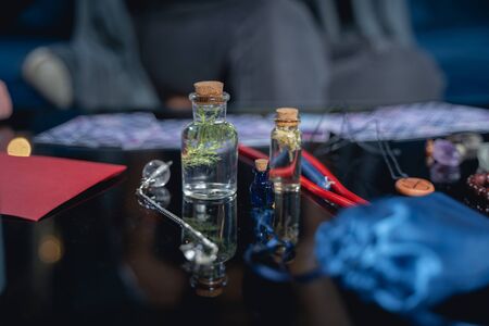 Closeup of divination objects lying on a fortune-tellers tableの写真素材