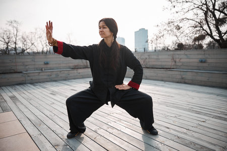 Mature female training the martial arts formの写真素材