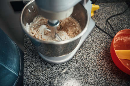 Special dought for future desserts being mixed in a blenderの写真素材