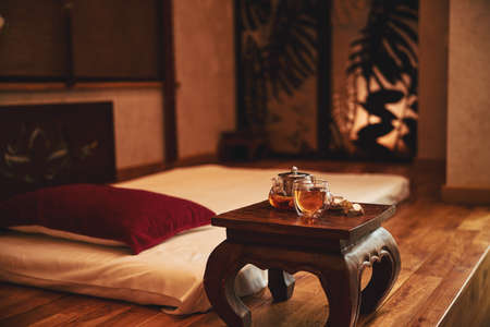 Tea ceremony in beautiful asian style studioの写真素材