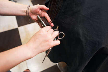 Focused photo on stylist that cutting hairの写真素材