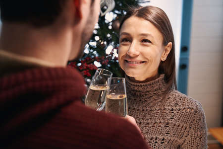 Happy couple spending time on the new year evening