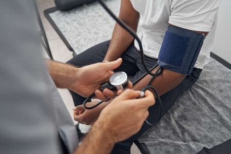 African American undergoing medical examination at clinicの写真素材