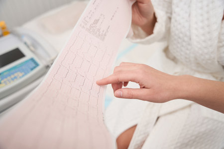 Woman diagnostician consults a patient in a medical centerの写真素材
