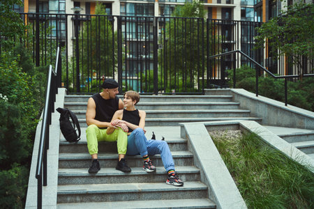 Young couple spending time together in parkの写真素材